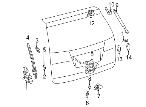 2004 Toyota Sienna Lift Gate Lift Cylinder Diagram for 68905-AE010