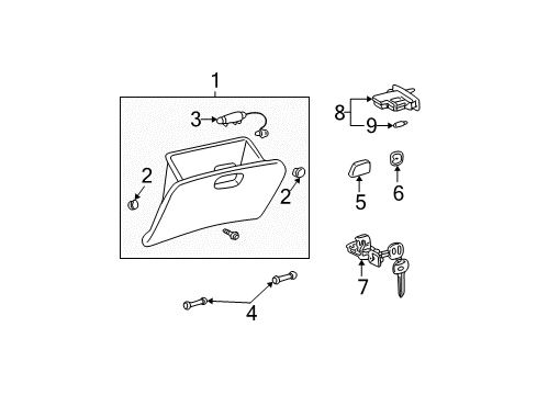 2007 Toyota Highlander Glove Box Glove Box Assembly Stopper Diagram for 55054-48020