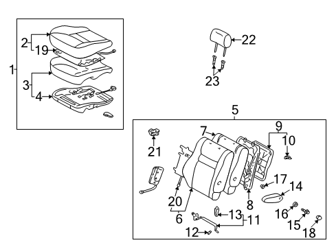 2002 Toyota Highlander Front Seat Components Seat Back Cover Diagram for 71074-48250-A1