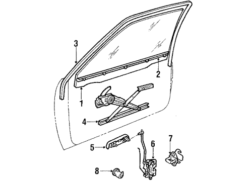 1988 Chevrolet Sprint Front Door - Glass & Hardware Weatherstrip, Front Side Door Window Diagram for 96054708