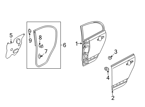 2009 Honda Civic Rear Door Weatherstrip, R. RR. Door Diagram for 72810-SNE-A01