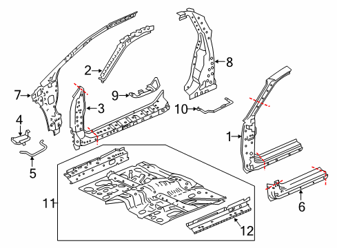 2016 Honda CR-Z Hinge Pillar, Lock Pillar, Floor & Rails Floor, FR. Diagram for 65100-SZT-A50ZZ