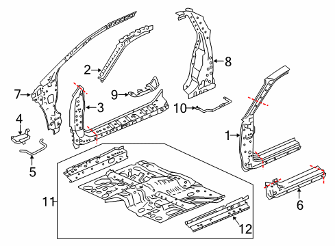 2011 Honda CR-Z Hinge Pillar, Lock Pillar, Floor & Rails Floor, FR. Diagram for 65100-SZT-A00ZZ