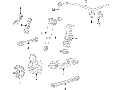 2016 Cadillac ATS Rear Suspension Components, Lower Control Arm, Upper Control Arm, Ride Control, Stabilizer Bar Module Diagram for 23201897