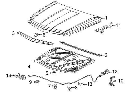 2019 Cadillac Escalade Hood & Components Lock Assembly Diagram for 84690209