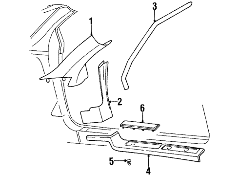 1999 Oldsmobile Aurora Interior Trim - Pillars, Rocker & Floor Molding Asm-Body Hinge Pillar Garnish *Graphite Diagram for 25625704