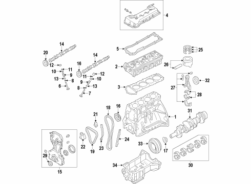2012 Nissan Frontier Engine Parts, Mounts, Cylinder Head & Valves, Camshaft & Timing, Variable Valve Timing, Oil Cooler, Oil Pan, Balance Shafts, Crankshaft & Bearings, Pistons, Rings & Bearings CAMSHAFT-Int & Exhaust Set (4TR2) Diagram for A3020-6N15A