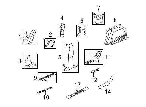 2009 Hummer H2 Interior Trim - Pillars, Rocker & Floor Lock Pillar Trim Diagram for 25922406