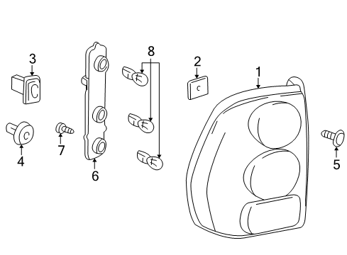 2004 Buick Rainier Combination Lamps Tail Lamp Assembly Diagram for 15131580