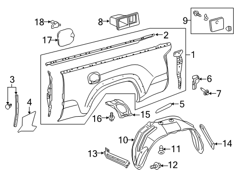 2016 Toyota Tacoma Front & Side Panels Side Panel Reinforcement Diagram for 65501-04040