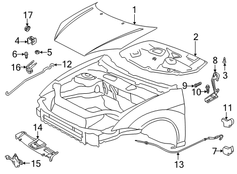 2000 Ford Focus Hood & Components Support Rod Diagram for 2S4Z-16826-BA