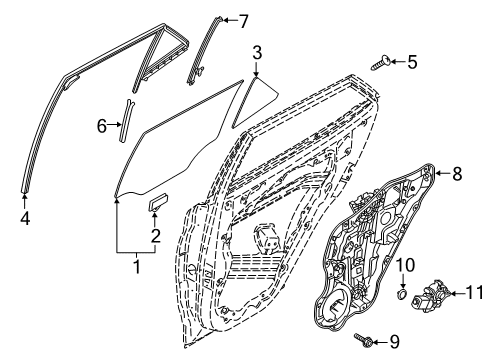 2022 Hyundai Venue Front Door Glass & Hardware Grip-Door Glass Diagram for 82413-K2000
