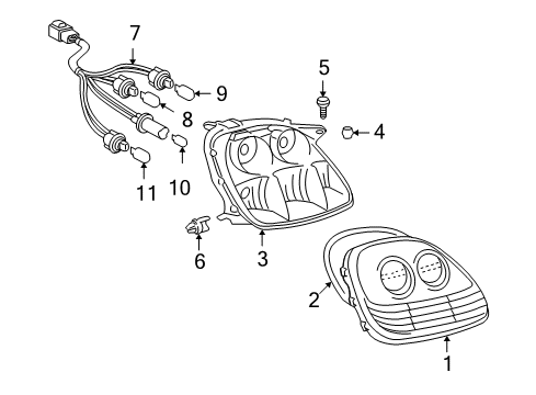 2004 Toyota MR2 Spyder Bulbs Housing Guide Diagram for 81496-17010