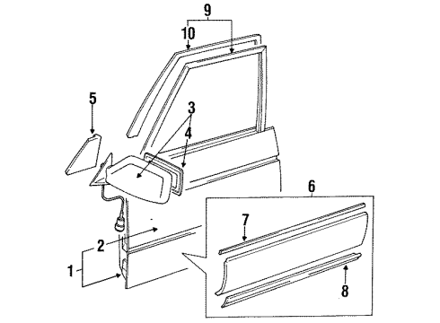1993 Lexus LS400 Front Door Mirror Assy, Outer Rear View, RH Diagram for 87910-50050-B1