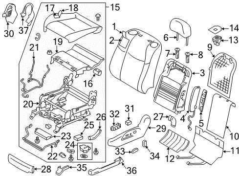 2015 Infiniti Q70 Driver Seat Components Pad-Top, Front Seat Back RH Diagram for 87612-EG01A