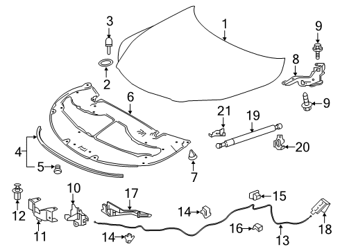 2022 Lexus RX450hL Hood & Components Release Cable Clip Diagram for 64618-22020