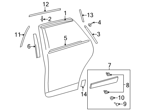 2011 Toyota Venza Exterior Trim - Rear Door Lower Molding Diagram for 75075-0T900