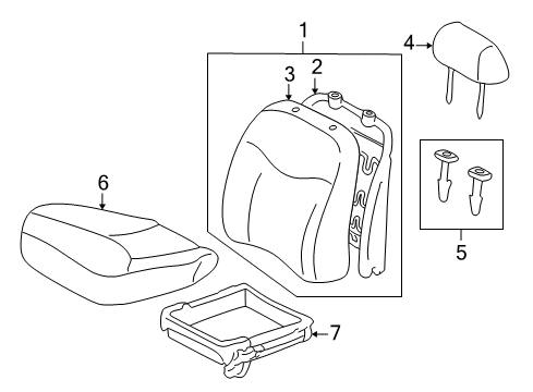 2004 Toyota Echo Front Seat Components Pad, Front Seat Cushion W/Cover, LH Diagram for 71528-5C510-E0