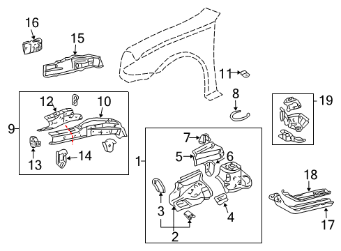 2003 Pontiac Vibe Structural Components & Rails Extension, Front Wheelhouse Panel Diagram for 88970761