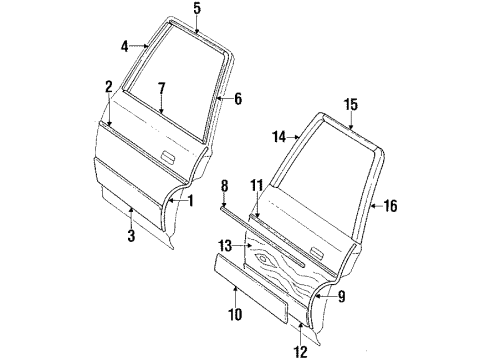 1986 Pontiac Parisienne Rear Door - Moldings Molding Scalp Diagram for 1713388