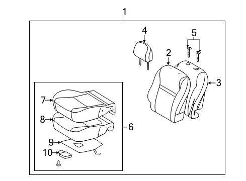 2010 Pontiac Vibe Front Seat Components Seat Cushion Diagram for 19205004