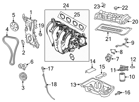 2003 Ford Focus Engine Parts, Mounts, Cylinder Head & Valves, Camshaft & Timing, Oil Pan, Oil Pump, Crankshaft & Bearings, Pistons, Rings & Bearings Valve Cover Diagram for 3S4Z-6582-AA