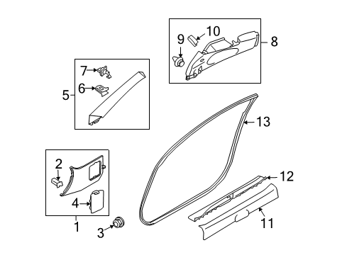 2013 Nissan 370Z Interior Trim - Pillars, Rocker & Floor Garnish Assy-Front Pillar, LH Diagram for 76912-1EA1A