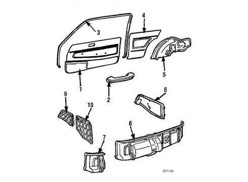 1984 Toyota Starlet Door Trim Panel, Quarter Panel Trim, Rear Body Trim Armrest Diagram for 74210-12020-03