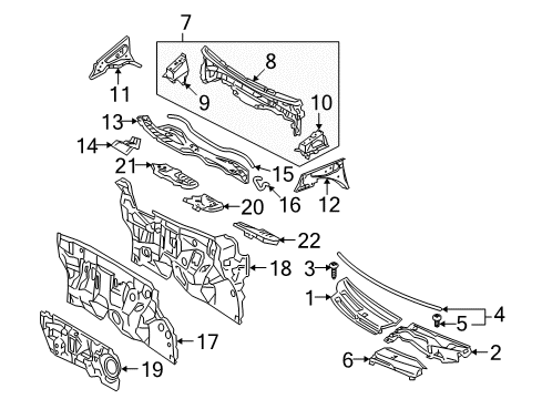 2007 Toyota Yaris Cowl Cowl Top Panel Diagram for 55701-52170