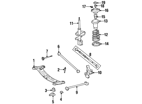 1995 Toyota Avalon Rear Suspension Components, Stabilizer Bar Insulator, Rear Coil Spring, Upper LH Diagram for 48259-32020