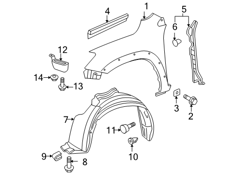 2006 Toyota RAV4 Fender & Components Splash Shield Diagram for 53896-0R010