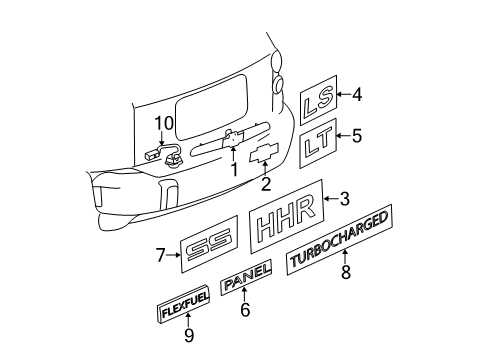 2009 Chevrolet HHR Exterior Trim - Lift Gate Applique Asm-Lift Gate Center (W/ Rear License Plate L*Chrome M Diagram for 25881284