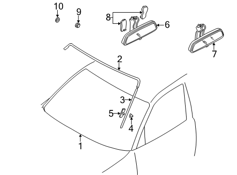 1998 BMW 740i Windshield Glass Base Plate, Rear View Mirror, Interior Diagram for 51318145530
