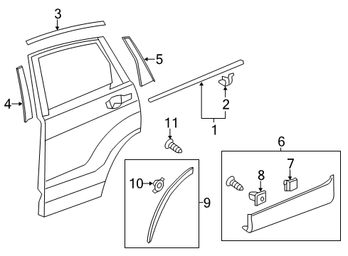 2012 Honda CR-V Exterior Trim - Rear Door Garnish, R. RR. Door Center Pillar Diagram for 72930-T0A-A01
