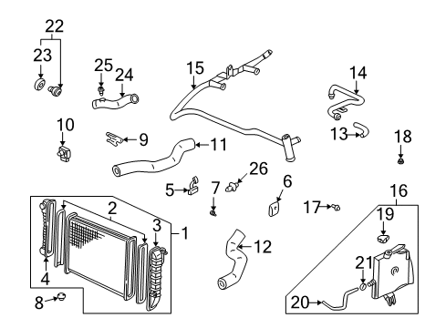 2003 Chevrolet Monte Carlo Radiator & Components Tank Kit, Radiator Outlet Diagram for 89018547