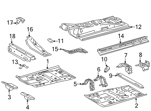 2013 Toyota Yaris Pillars, Rocker & Floor - Floor & Rails Reinforcement Mount Bracket Diagram for 57456-52040