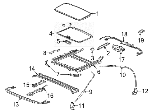 2020 Acura ILX Sunroof Cable Assembly, Sunroof Diagram for 70400-TX6-A01