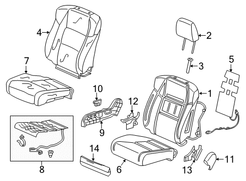 2019 Acura ILX Heated Seats Pad Complete R, Front Back Diagram for 81127-T3R-A61