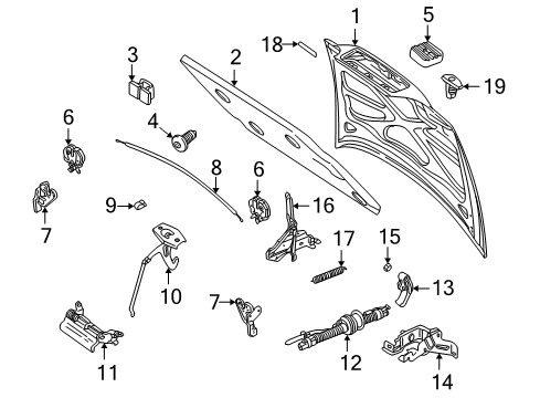 1998 Volvo S70 Hood & Components Release Handle Bracket Diagram for 9441855