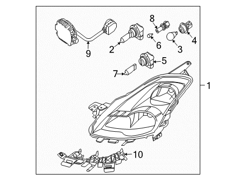 2008 Nissan Altima Bulbs Passenger Side Headlight Assembly Diagram for 26010-JA00B