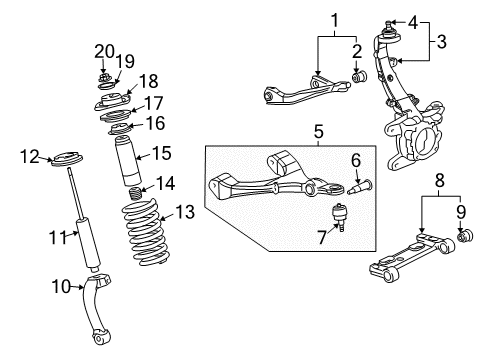 2004 GMC Envoy XUV Front Suspension Components, Lower Control Arm, Upper Control Arm, Stabilizer Bar Bushing, Front Spring Diagram for 15018251