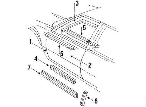 1986 Oldsmobile Delta 88 Front Door Molding Asm-Reveal Front Door Window @ Belt *Black Diagram for 20586402