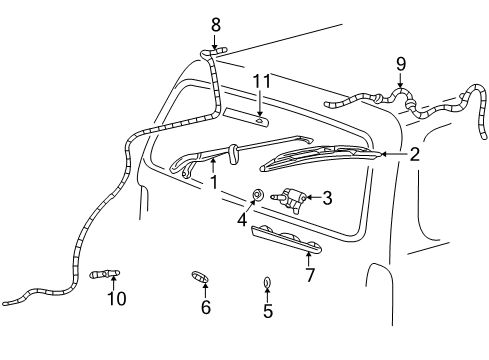 2004 Mercury Mountaineer Lift Gate - Wiper & Washer Components Wiper Blade Diagram for JU2Z-17V528-B