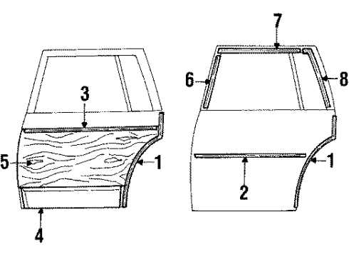 1985 Chevrolet Caprice Door & Components Molding-Edge Grd Rear Door LH Diagram for 10076003