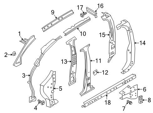 2019 Nissan Titan XD Hinge Pillar, Lock Pillar, Rocker Plate Assy-Center Pillar, LH Diagram for G6521-EZ2MA