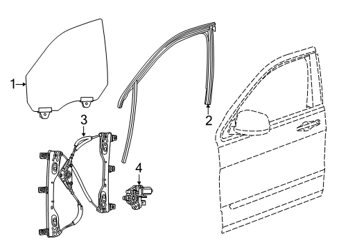 2018 Jeep Cherokee Front Door WEATHERST-Door Glass Diagram for 68442217AA