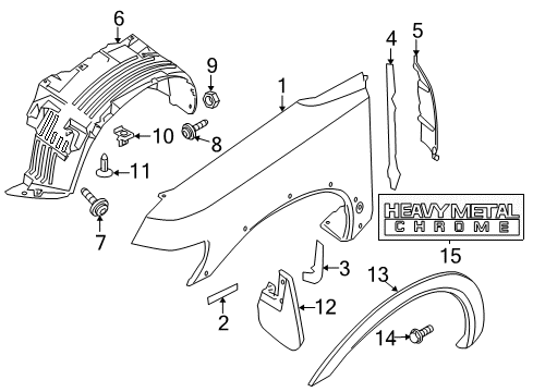 2013 Nissan Titan Fender & Components, Exterior Trim Protector-Front Fender, RH Diagram for 63830-ZR00A