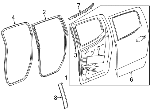 2015 Chevrolet Colorado Rear Door & Components, Exterior Trim Door Weatherstrip Diagram for 84234299