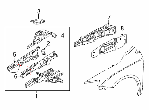 2016 Chrysler 200 Structural Components & Rails Rail-Frame Front Diagram for 68267070AB
