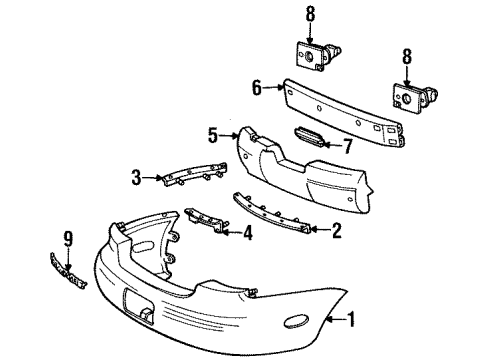 1998 Ford Taurus Rear Bumper Bumper Cover Support Diagram for F6DZ-17D995-CA